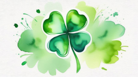 green watercolor clover leaf on white backgroundの素材