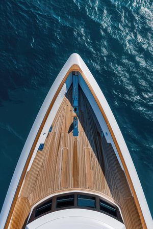 bow of a luxury modern yacht at sea, top viewの素材