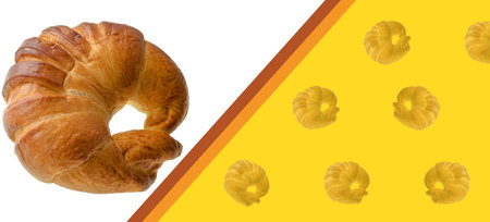 Confectionery, bun on a white background in isolation, space for text on a yellow background