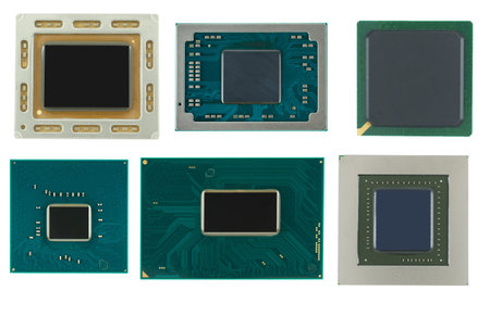 Microcircuits, processors, electronic components on a white background isolated