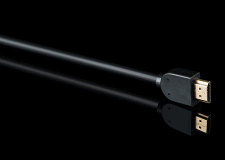 cable with HDMI connector on a black background