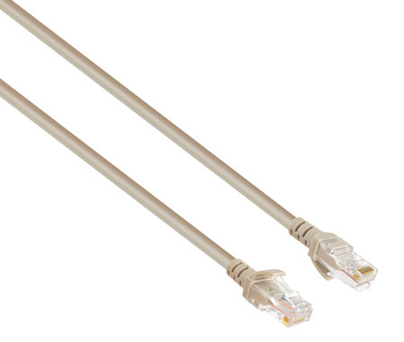 cable with RJ-45 connector, connector for wired internet connection on a white background