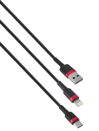 cable and connector USB, Type-C, Lightning, isolated on white background