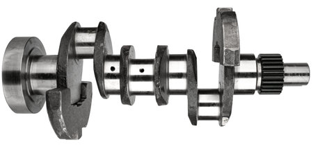 Crankshaft, spare part from car engine, on white background in insulation