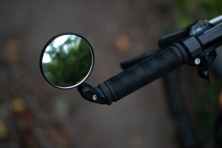bicycle rear view mirror, attached to the handlebars of the bicycleの写真素材