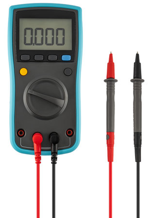 Digital multimeter, tester on a white background in isolation. Used to assess the serviceability of...