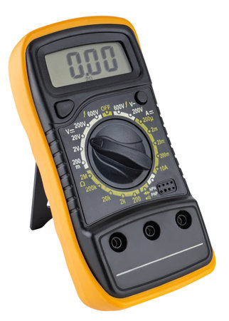 Portable multimeter with a large display, convenient for diagnosing electrical circuits. On a white...