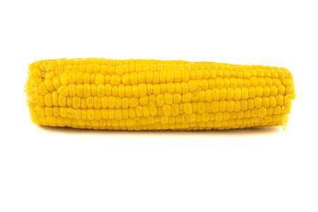 Delicious boiled corn isolated on white background, closeup viewの写真素材