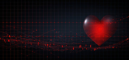 Heart. Abstract heart. Heart and cardiogram. Heart and pulse.の素材