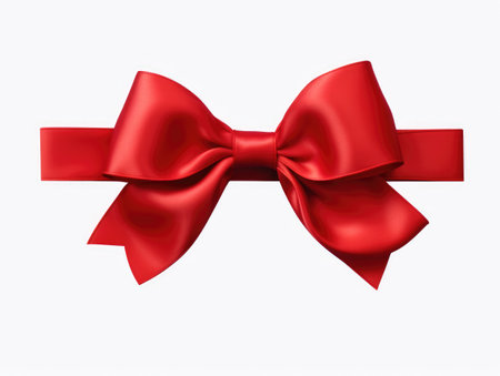 Red bow. A bow on a white background. A gift with a bow. Red bow on white backgroundの素材