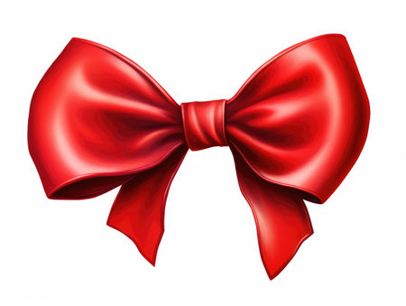 Red bow. A bow on a white background. A gift with a bow. Red bow on white backgroundの素材