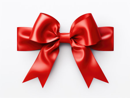 Red bow. A bow on a white background. A gift with a bow. Red bow on white backgroundの素材