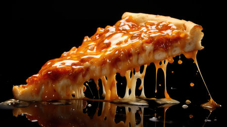 A piece of pizza. A piece of food in oil.の素材