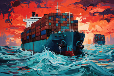Tanker. A ship carrying containers. A cargo ship.の素材