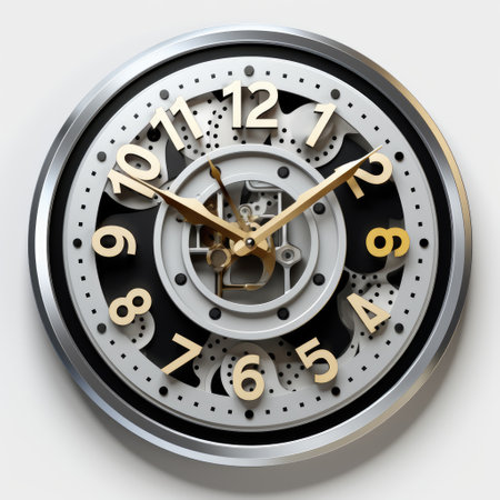 Wall-mounted analog clock. Clock with hands. Round clock with hands.の素材