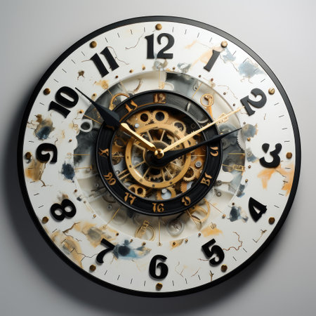 Wall-mounted analog clock. Clock with hands. Round clock with hands.の素材