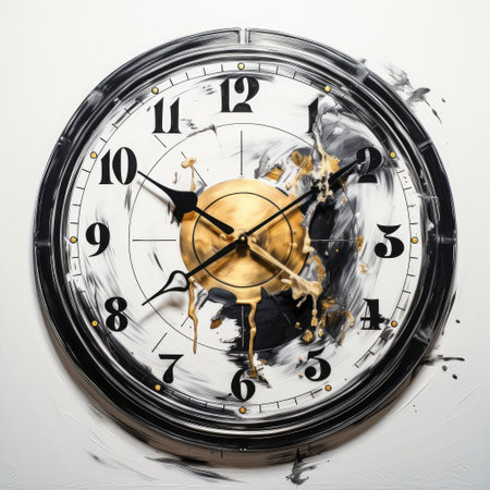 Wall-mounted analog clock. Clock with hands. Round clock with hands.の素材