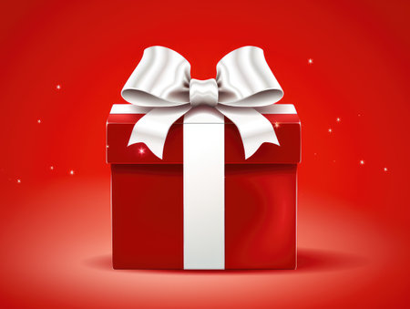 Red box with a white bow. Gift in a red boxの素材