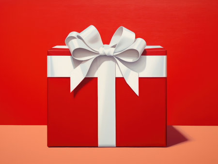 Red box with a white bow. Gift in a red boxの素材
