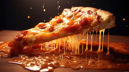 A piece of pizza. A piece of food in oil.の素材