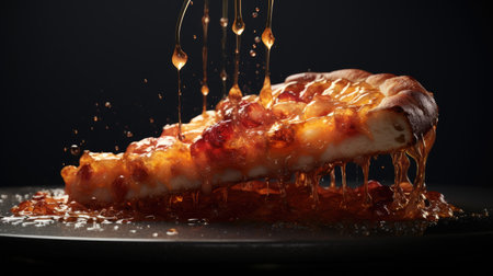 A piece of pizza. A piece of food in oil.の素材