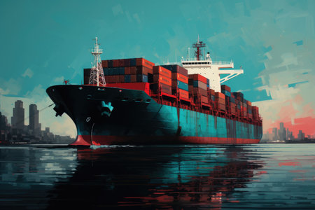 Tanker. A ship carrying containers. A cargo ship.の素材