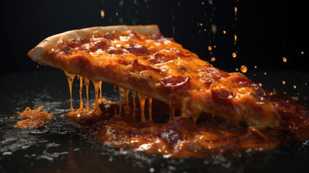 A piece of pizza. A piece of food in oil.の素材