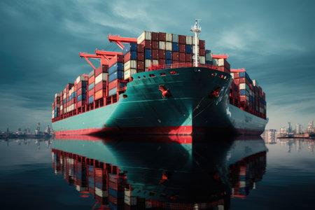 Tanker. A ship carrying containers. A cargo ship.の素材