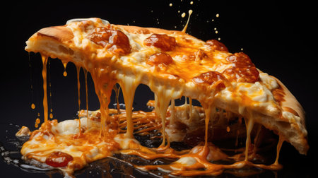 A piece of pizza. A piece of food in oil.の素材