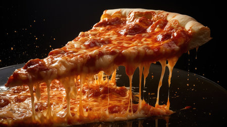 A piece of pizza. A piece of food in oil.の素材
