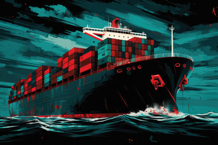 Tanker. A ship carrying containers. A cargo ship.の素材