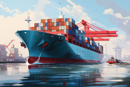 Tanker. A ship carrying containers. A cargo ship.の素材