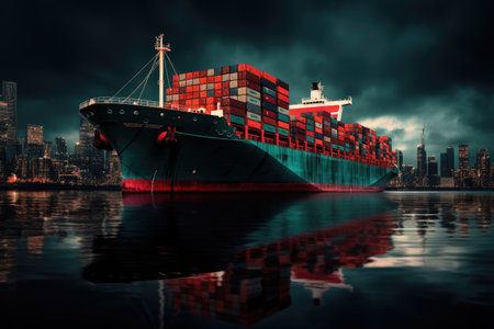 Tanker. A ship carrying containers. A cargo ship.の素材