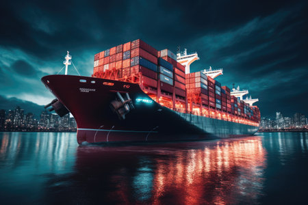 Tanker. A ship carrying containers. A cargo ship.の素材