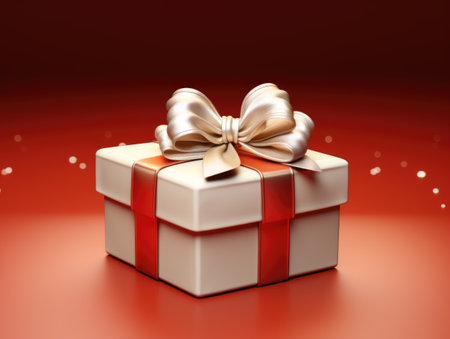 Red box with a white bow. Gift in a red boxの素材