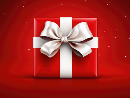 Red box with a white bow. Gift in a red boxの素材