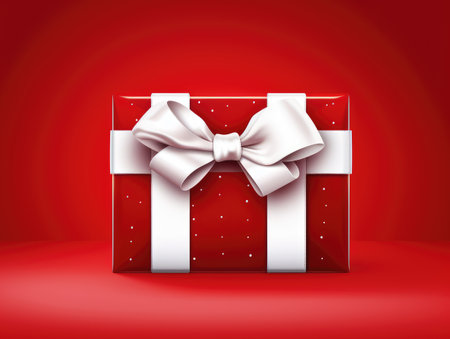 Red box with a white bow. Gift in a red boxの素材