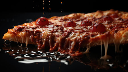 A piece of pizza. A piece of food in oil.の素材