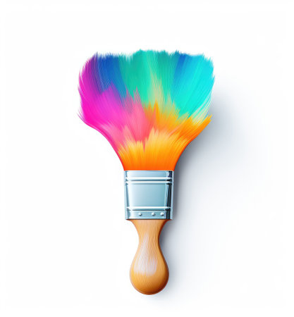 A brush with rainbow paint. Rainbow paint. Paint brush.の素材