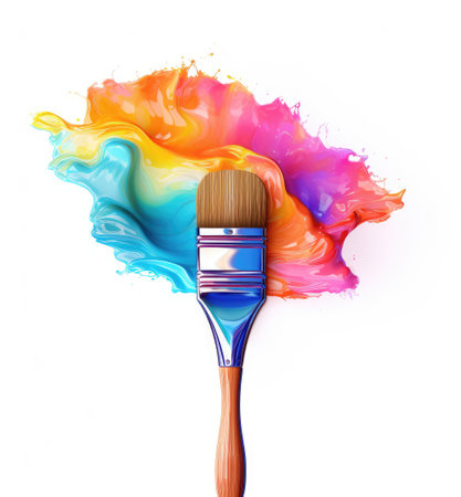A brush with rainbow paint. Rainbow paint. Paint brush.の素材
