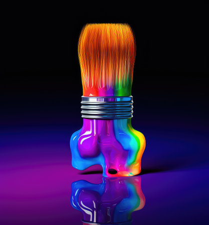 A brush with rainbow paint. Rainbow paint. Paint brush.の素材