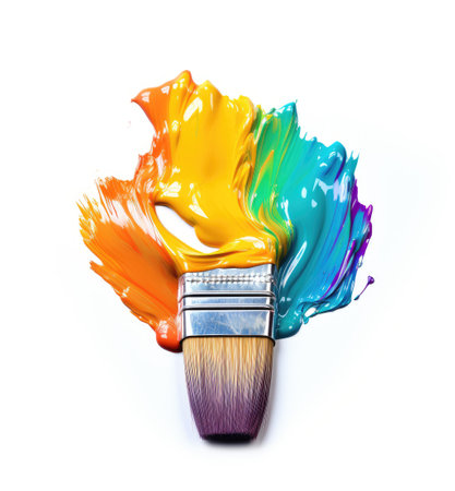 A brush with rainbow paint. Rainbow paint. Paint brush.の素材