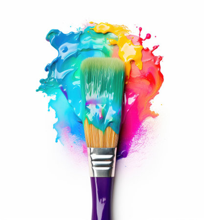 A brush with rainbow paint. Rainbow paint. Paint brush.の素材