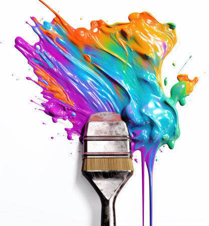A brush with rainbow paint. Rainbow paint. Paint brush.の素材