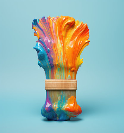 A brush with rainbow paint. Rainbow paint. Paint brush.の素材