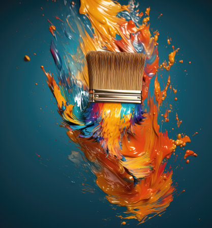 A brush with rainbow paint. Rainbow paint. Paint brush.の素材