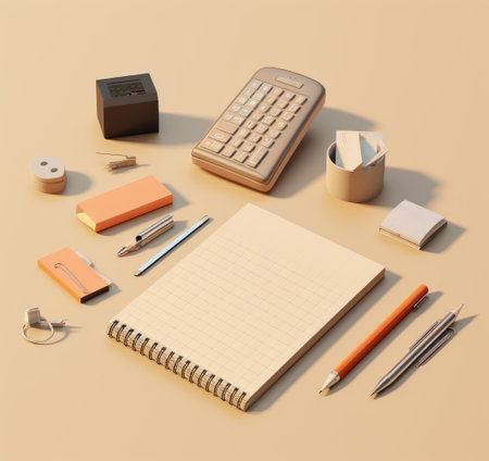 A notebook, a notebook along with school supplies. School supplies.の素材