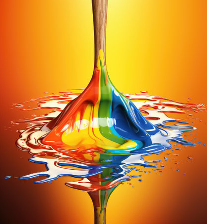 A brush with rainbow paint. Rainbow paint. Paint brush.の素材