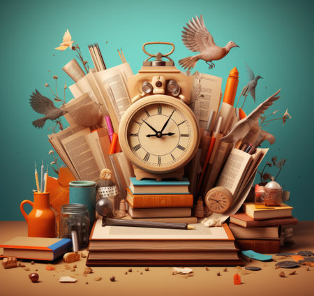 A notebook, a notebook along with school supplies. School supplies.の素材