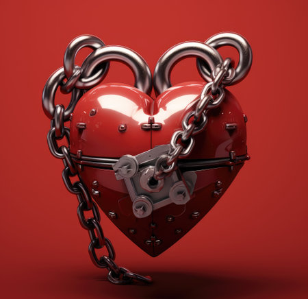 A broken heart in chains. A broken heart. A glued heartの素材
